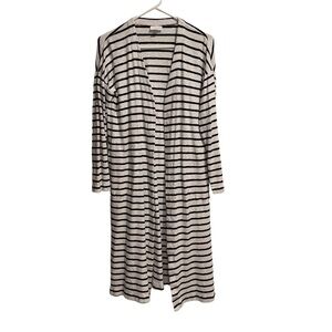 J. Jill Striped Open Cardigan Duster White/Black Long Sleeve